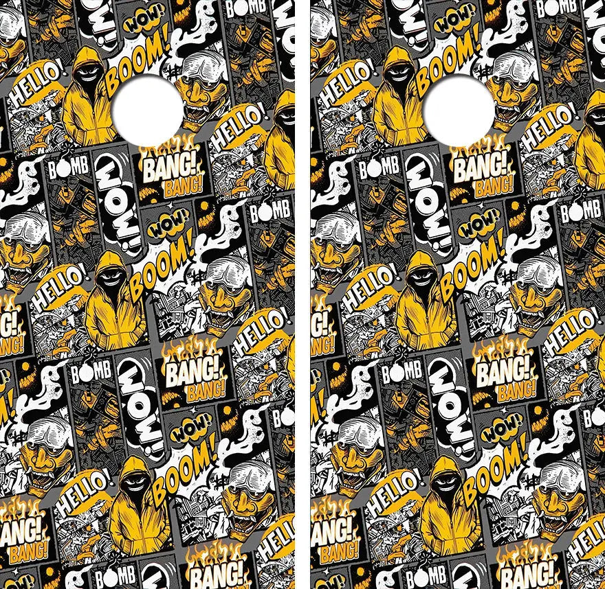 Boom Bang Wow Cornhole Wood Board Skin Wrap Ripper Graphics