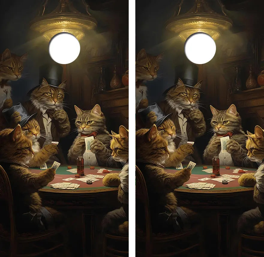 Cats Playing Poker Cornhole Wood Board Skin Wrap Ripper Graphics