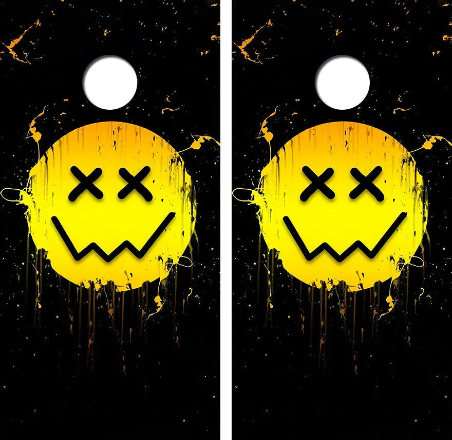 Crazy Happy Face Cornhole Wood Board Skin Wrap Ripper Graphics