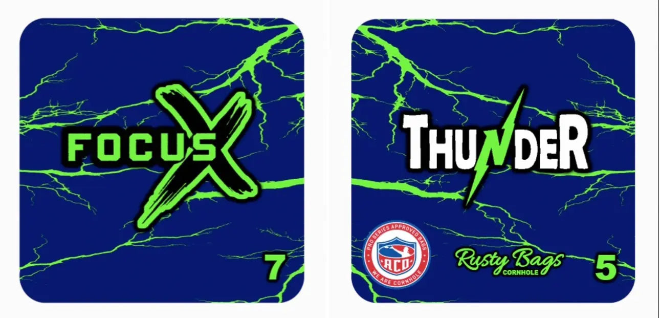 FOCUS X - ACO STAMPED - THUNDER - Pro Cornhole Bags 4 KT Cornhole Wraps and Boards