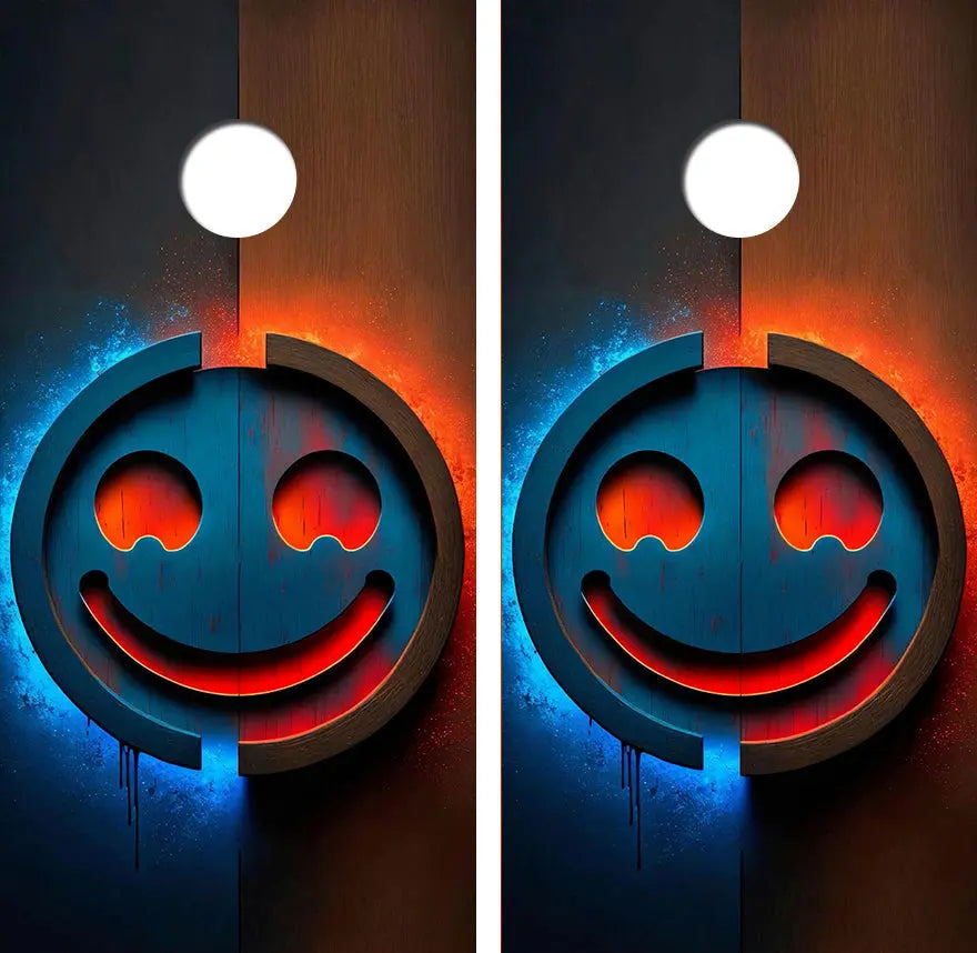 Happy Wooden Face Cornhole Wood Board Skin Wrap Ripper Graphics