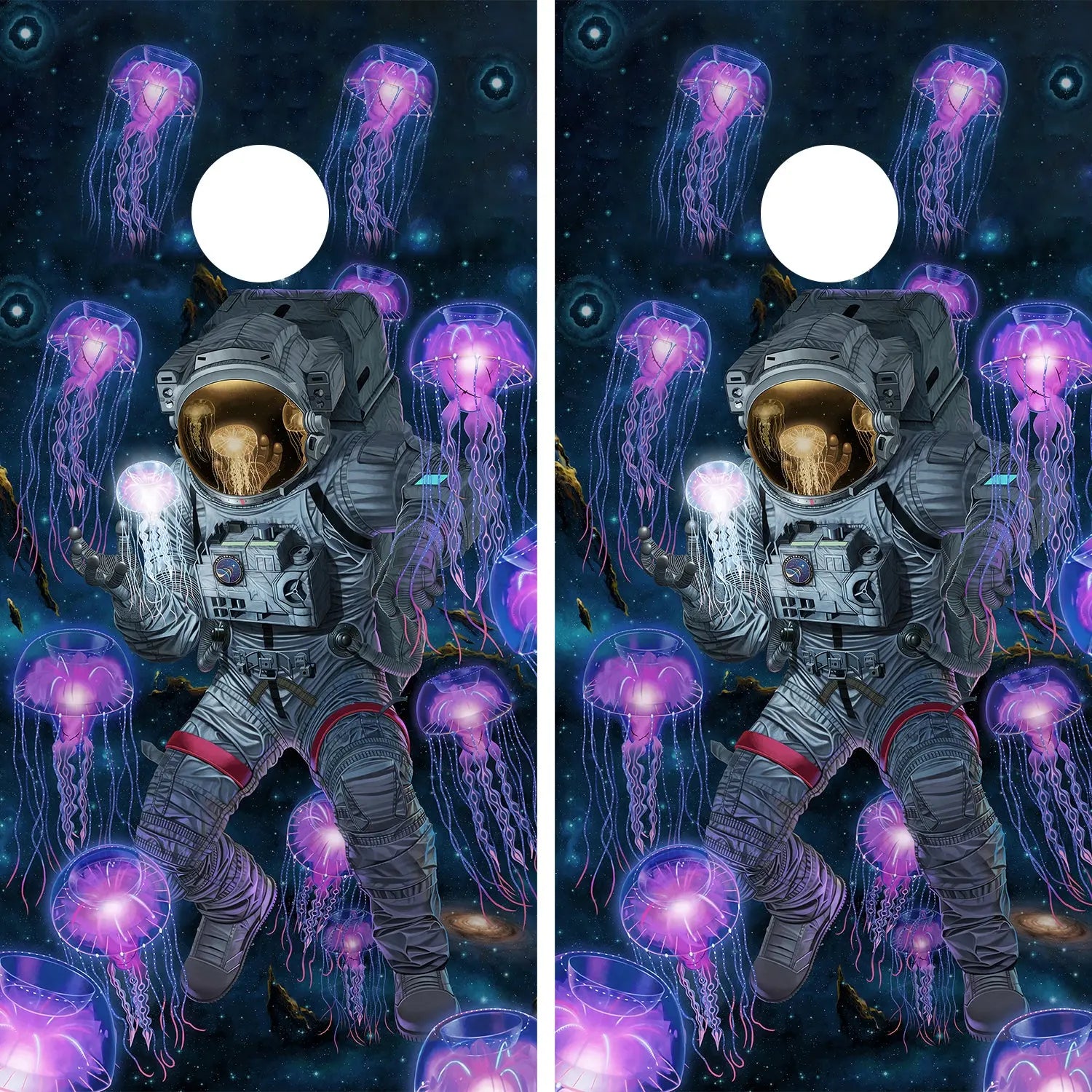 KT Cornhole - A Cosmic Encounter with an Anomaly laminated Cornhole Vinyl Wraps / Sticker KT Cornhole Wraps and Boards