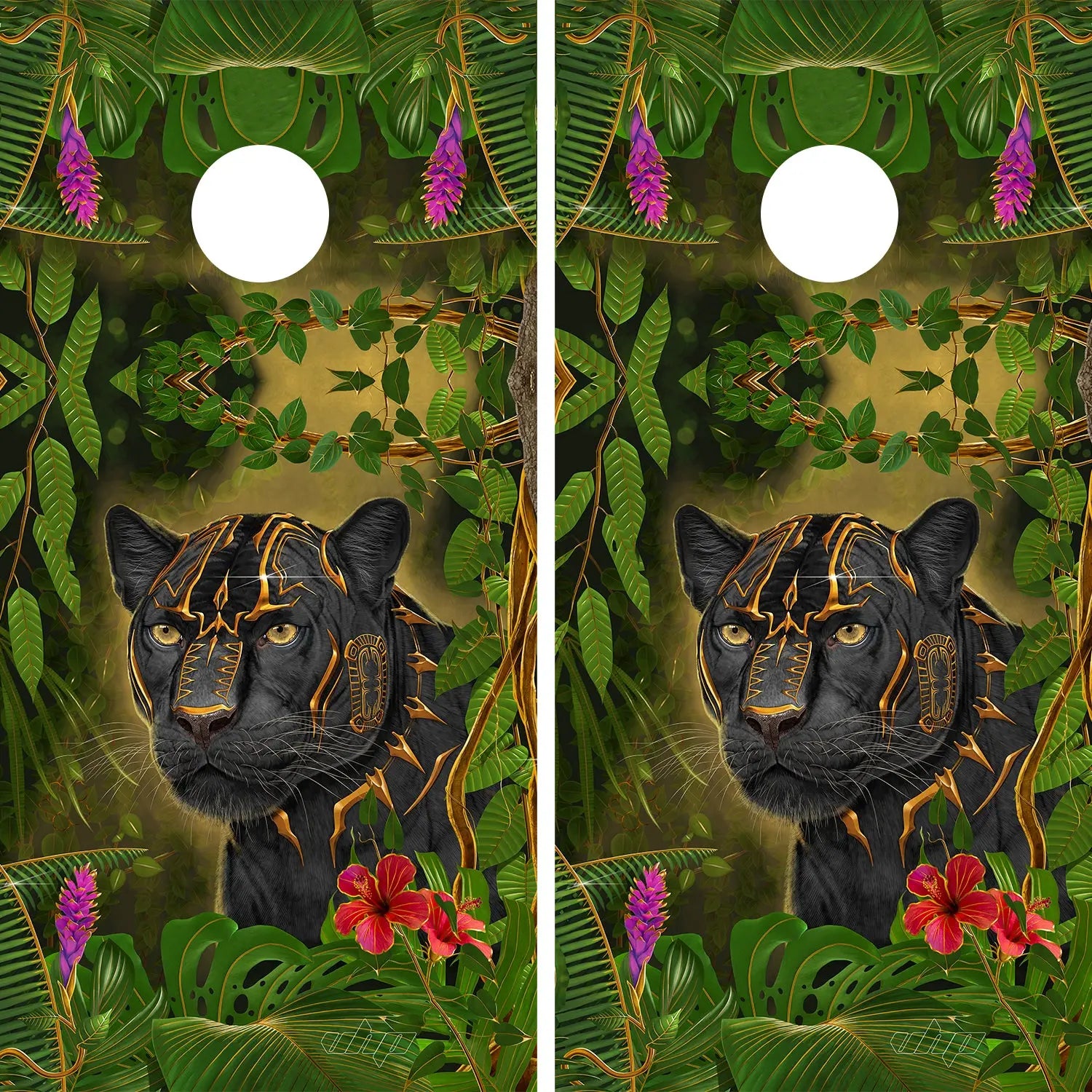KT Cornhole - Golden Panther laminated Cornhole Vinyl Wraps / Sticker KT Cornhole Wraps and Boards