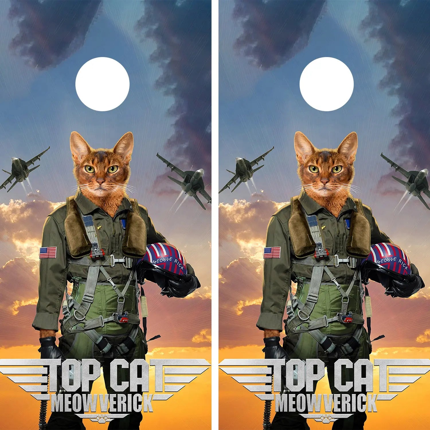 KT Cornhole - Top Cat Meowverick laminated Cornhole Vinyl Wraps / Sticker KT Cornhole Wraps and Boards