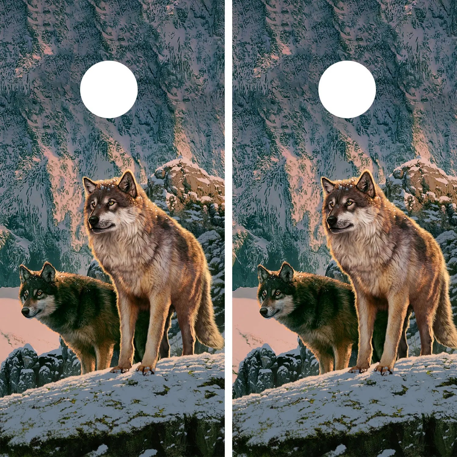 KT Cornhole - Wolf couple in Sunset laminated Cornhole Vinyl Wraps / Sticker KT Cornhole Wraps and Boards