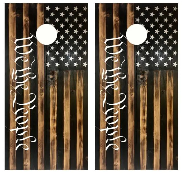 Patriotic American Flag Cornhole Board Wrap – Brown & Blue Vinyl Decal Sticker Set (24.5"x48.5")