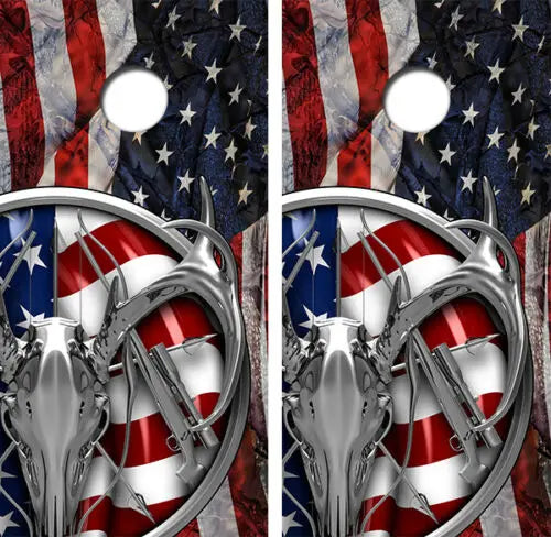 American Deer Hunt Flag Cornhole Wood Board Skin Wraps Ripper Graphics