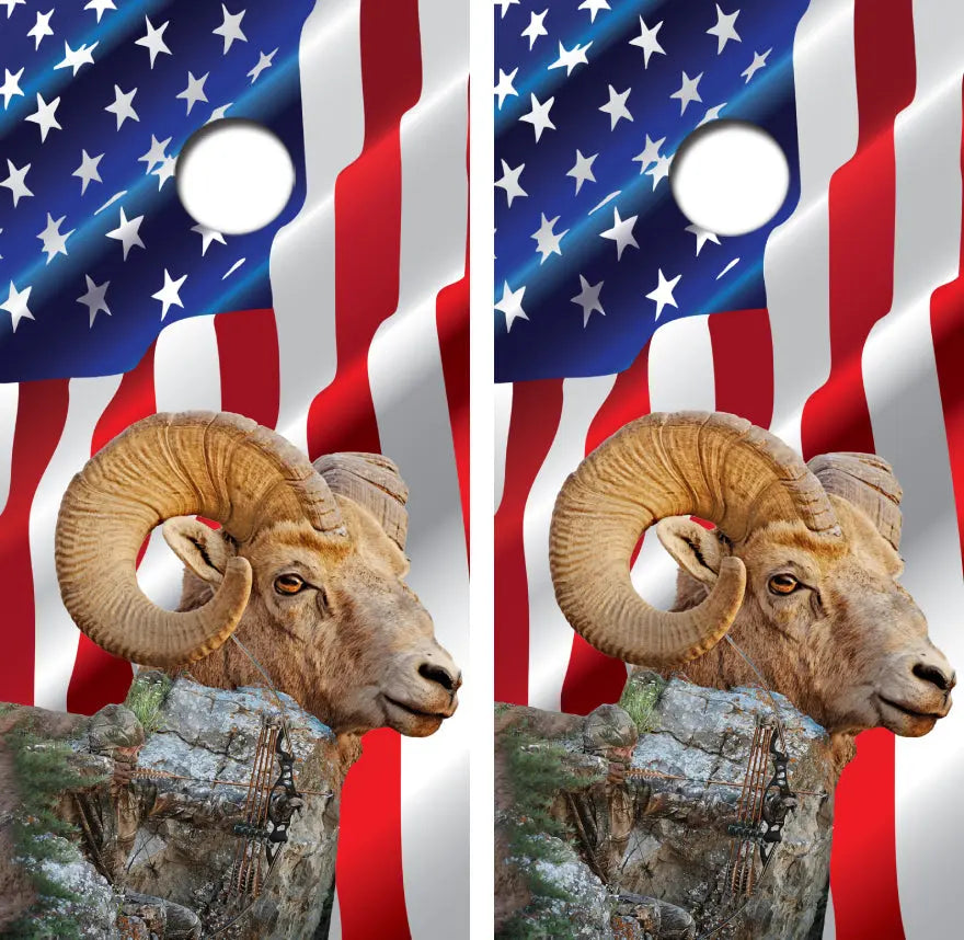Big Horn Sheep Hunter Cornhole Wrap Decal with Free Laminate Included Ripper Graphics