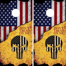 Load image into Gallery viewer, "Don't Tread On Me American Flag Cornhole Vinyl Wraps & Cornhole Boards (2 Pack) FH2095 KT Cornhole "