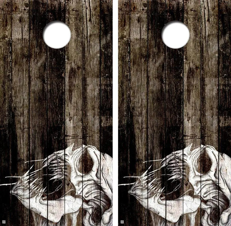 Drooling Deamon Skull Cornhole Wood Board Skin Wrap Ripper Graphics