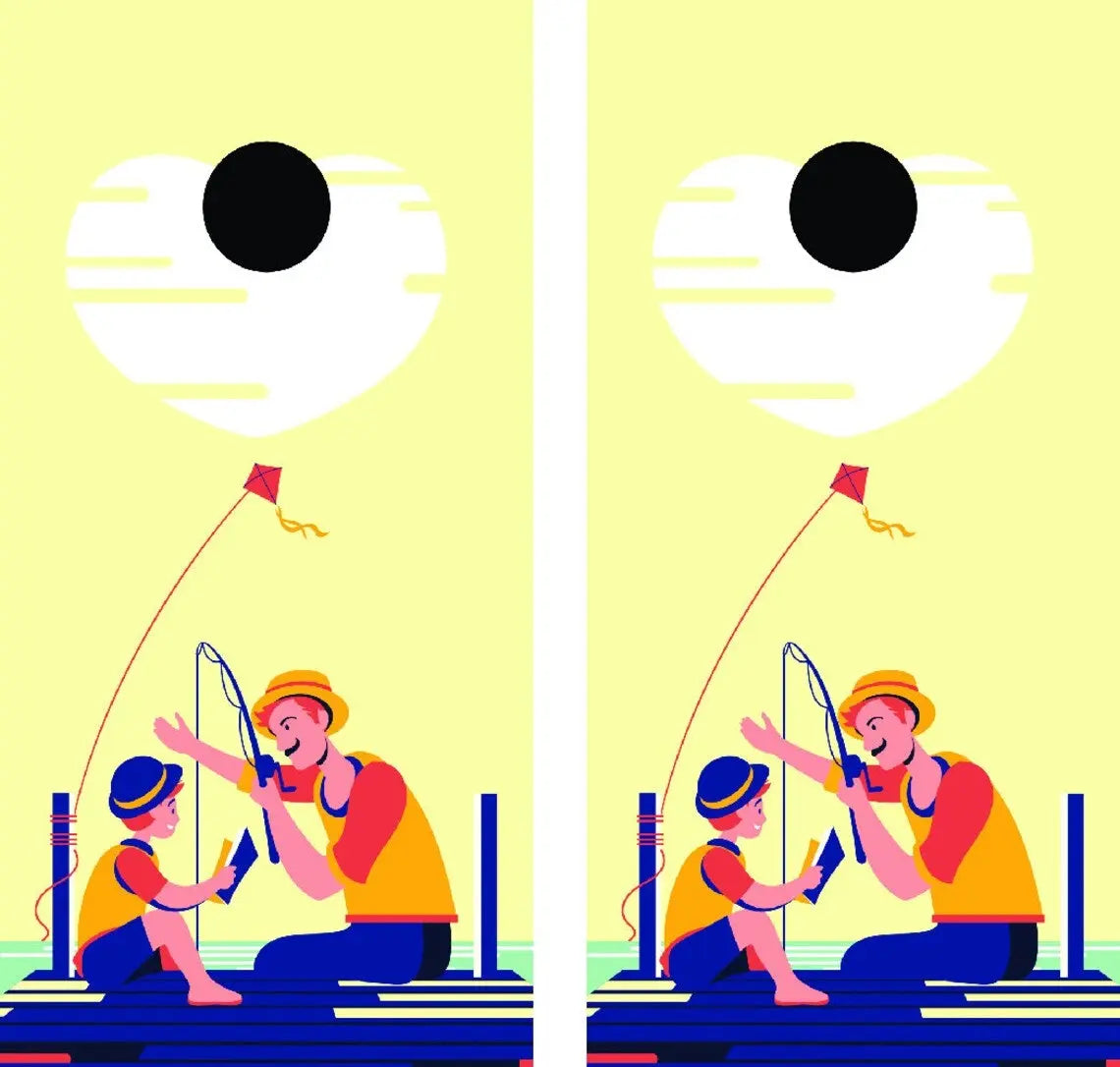 Father Son Fishing Cornhole Game Boards Decals Wraps Cornhole Board Wraps and Decals Cornhole Skins Stickers Laminated Cornhole Wraps KT Cornhole