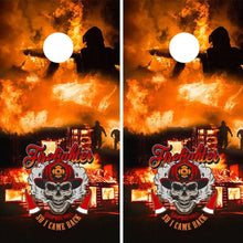 Load image into Gallery viewer, "Firefighter Patriotic Building Blaze Cornhole Vinyl Wraps & Cornhole Boards (2 Pack) FH2060 KT Cornhole "