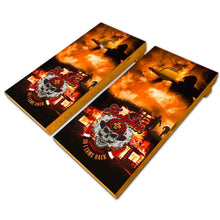Load image into Gallery viewer, "Firefighter Patriotic Building Blaze Cornhole Vinyl Wraps & Cornhole Boards (2 Pack) FH2060 KT Cornhole "