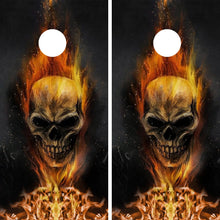 Load image into Gallery viewer, "Flaming Skull Cornhole Vinyl Wraps & Cornhole Boards (2 Pack) FH2219B KT Cornhole Wraps and Boards "