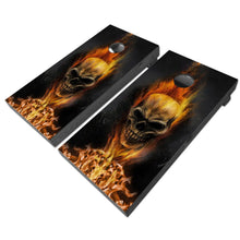 Load image into Gallery viewer, "Flaming Skull Cornhole Vinyl Wraps & Cornhole Boards (2 Pack) FH2219B KT Cornhole Wraps and Boards "