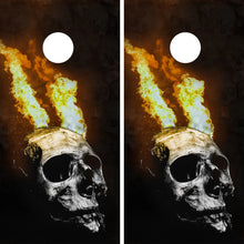 Load image into Gallery viewer, "Flaming Skull Cornhole Vinyl Wraps & Cornhole Boards (2 Pack) FH2222B KT Cornhole "
