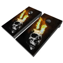 Load image into Gallery viewer, "Flaming Skull Cornhole Vinyl Wraps & Cornhole Boards (2 Pack) FH2222B KT Cornhole "