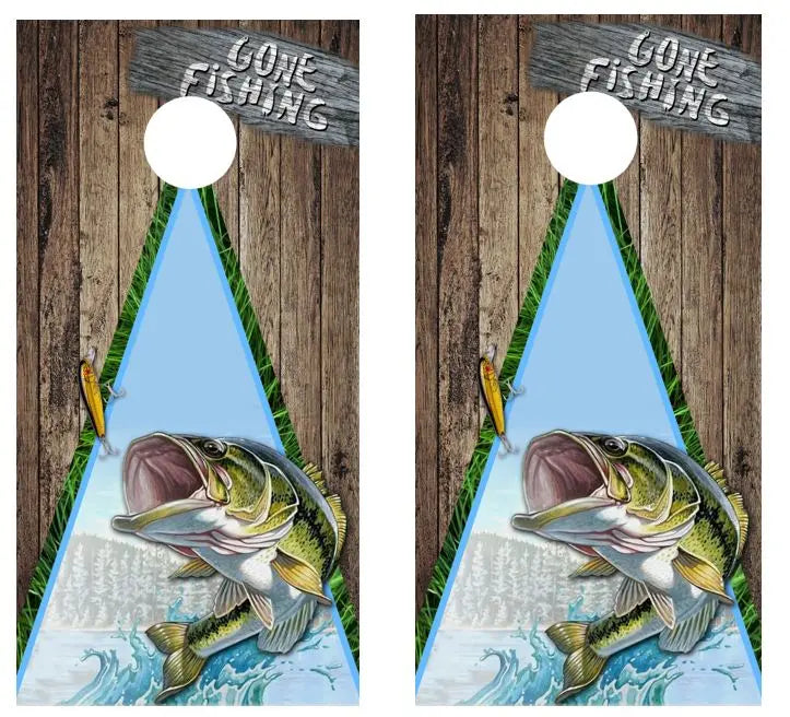 Gone Fishing Cornhole Wood Board Skin Wraps FREE LAMINATE Ripper Graphics
