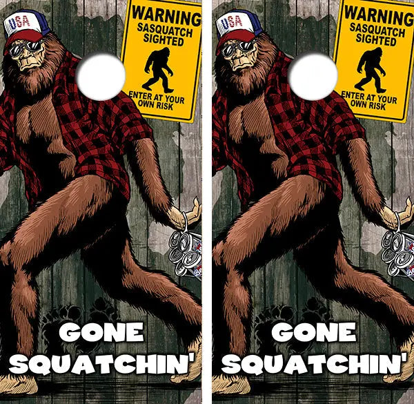 Gone Squatchin' Cornhole Wood Board Skin Wraps FREE LAMINATE Ripper Graphics