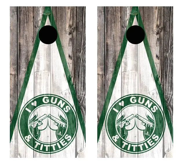 I Love Guns And Titties Barnwood Cornhole Wood Board Skin Wr Ripper Graphics