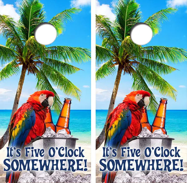 It's Five O'Clock Somewhere Cornhole Wood Board Skin Wrap Ripper Graphics