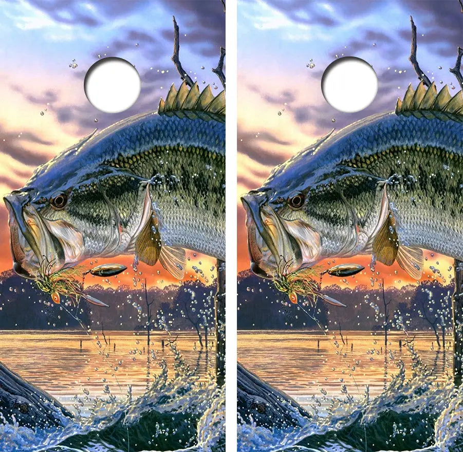 Jumping Bass Fishing Cornhole Boar FREE LAMINATE Ripper Graphics