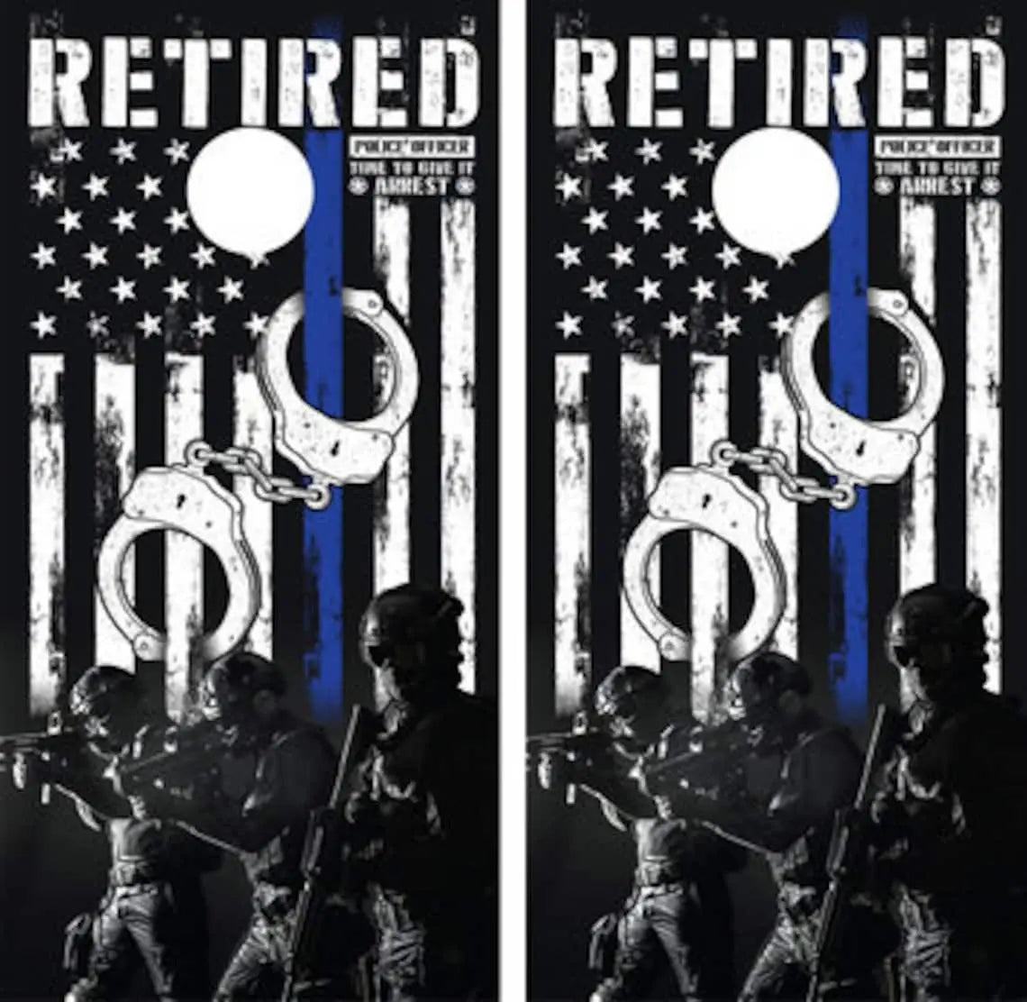 Police Hand Cuffs Cornhole Wraps & Cornhole Boards (2 Pack) R2024 KT Cornhole