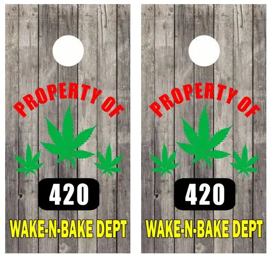 Property of 420 Barnwood Cornhole Wood Board Skin Wrap Ripper Graphics