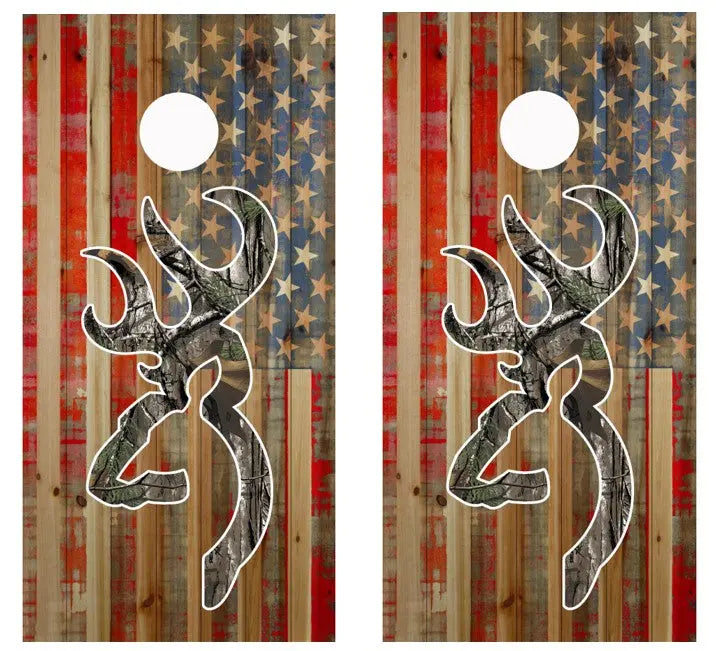 Rustic Flag With Camo Dear Head Cornhole Wrap Decal with Free Laminate Included Ripper Graphics