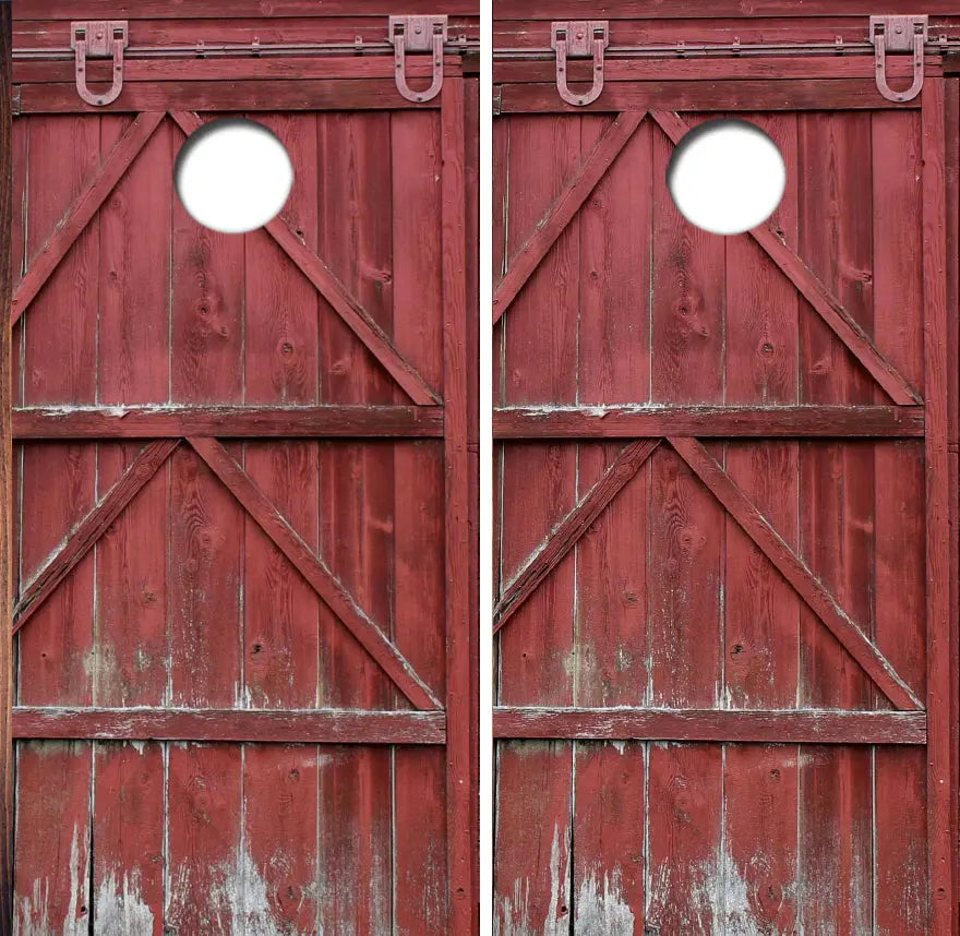 Rustic Red Barnwood Doors Cornhole Wrap Decal with Free Laminate Included Ripper Graphics