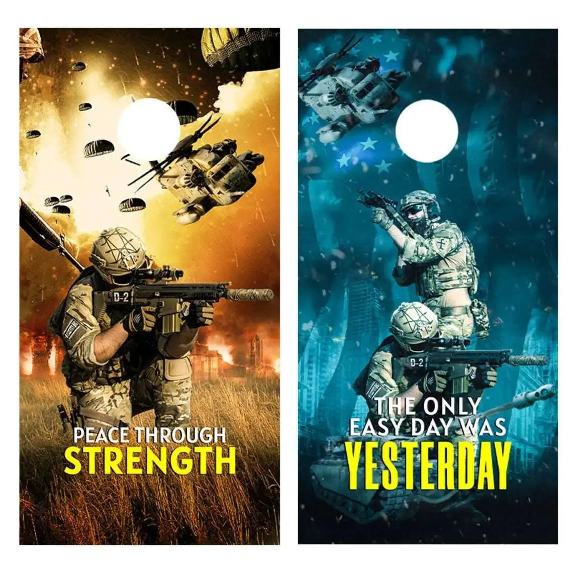 The Only Easy Day Was Yesterday Cornhole Vinyl Wraps & Cornhole Boards (2 Pack) FH1003-04 KT Cornhole