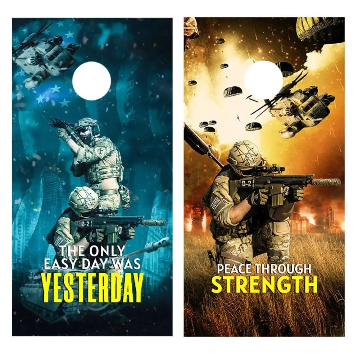 The Only Easy Day Was Yesterday Cornhole Vinyl Wraps & Cornhole Boards (2 Pack) FH1004-03 KT Cornhole