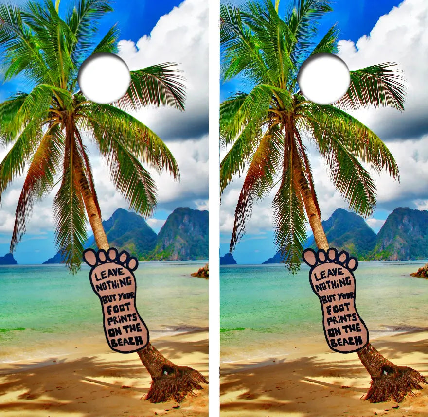 Tropical Beach Footprints Cornhole Wrap Decal with Free Laminate Included Ripper Graphics