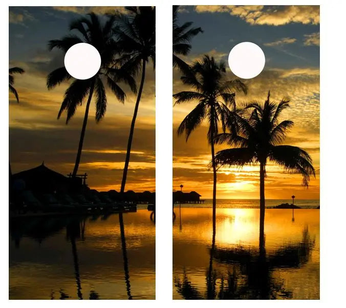Tropical Beach Sunset Cornhole Wood Board Skin Wrap Ripper Graphics