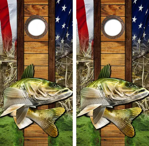 Walleye Themed Cornhole Wood Board Skin Wrap Ripper Graphics