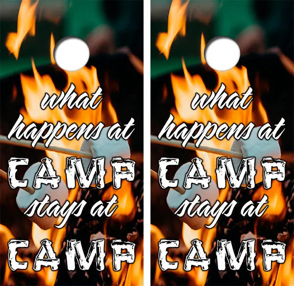 What Happens At The Camp Stays At The Camp Cornhole Wood Board Skin Wrap Ripper Graphics