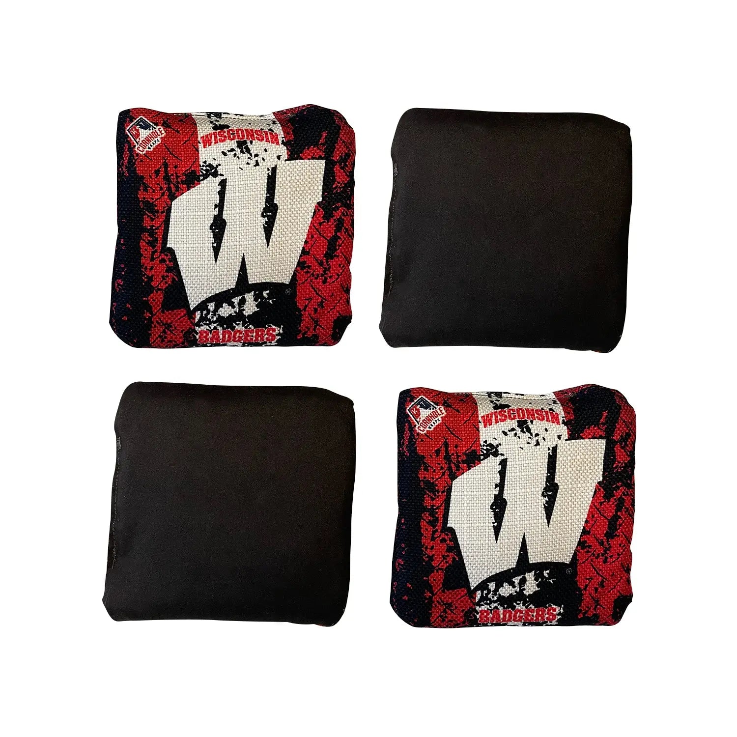 Wisconsin Badger Officially Licensed Two-Sided Pro-Level Regulation All Weather Resistant Cornhole Bag | Set of 4 FH2112BAGSB(Black) KT Cornhole Wraps and Boards
