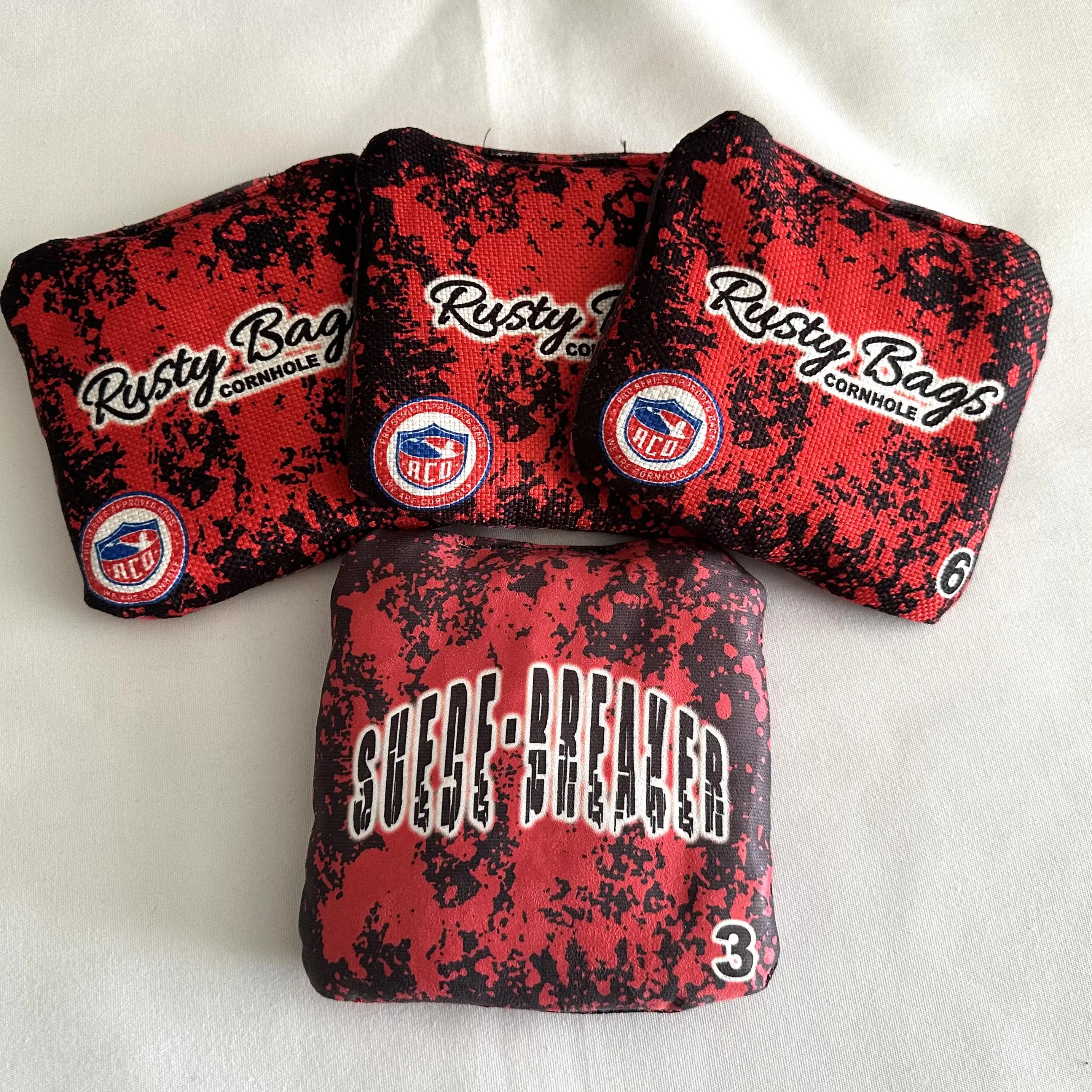 ACO Approved: Suede Breakers Speed 3/6 - Set of 4 Cornhole Bags KT Cornhole Wraps and Boards