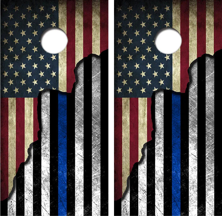 American / Blue Lives Flag Cornhole Wrap Decal with Free Laminate Included Ripper Graphics