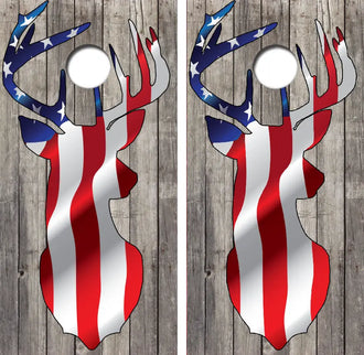 American Flag Deer Head Cornhole Wrap Decal with Free Laminate Included Ripper Graphics