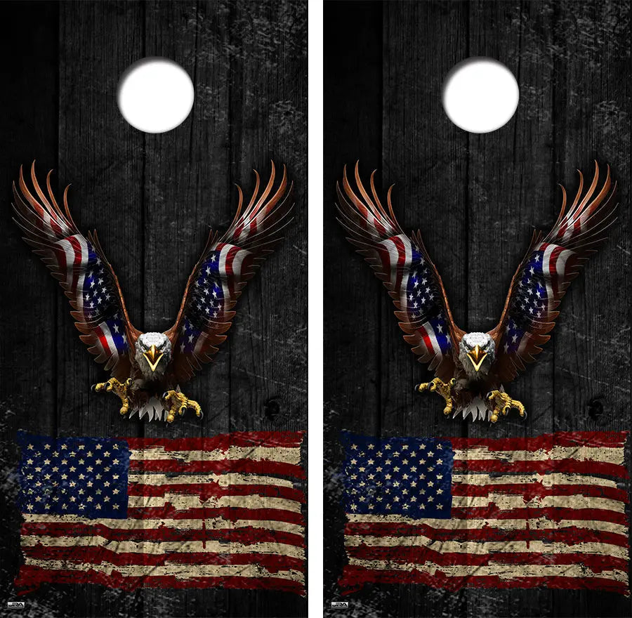 American Flag Eagle Distressed Cornhole Wrap Decal with Free Laminate Included Ripper Graphics