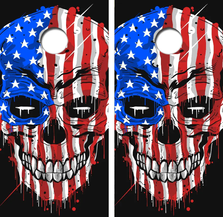 American Flag Skull Cornhole Wrap Decal with Free Laminate Included Ripper Graphics
