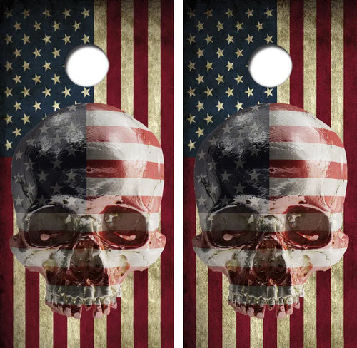 American Flag With Skull Cornhole Wrap Decal with Free Laminate Included Ripper Graphics