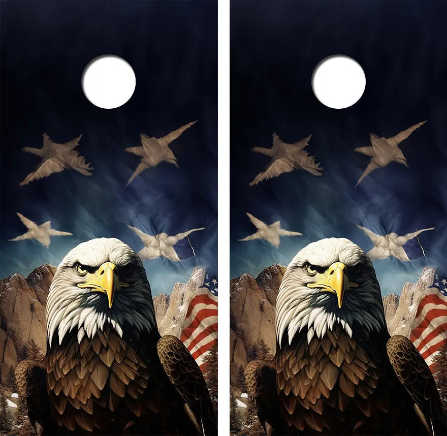 Bald Eagle American Flag Cornhole Wood Board Skin Wrap Ripper Graphics