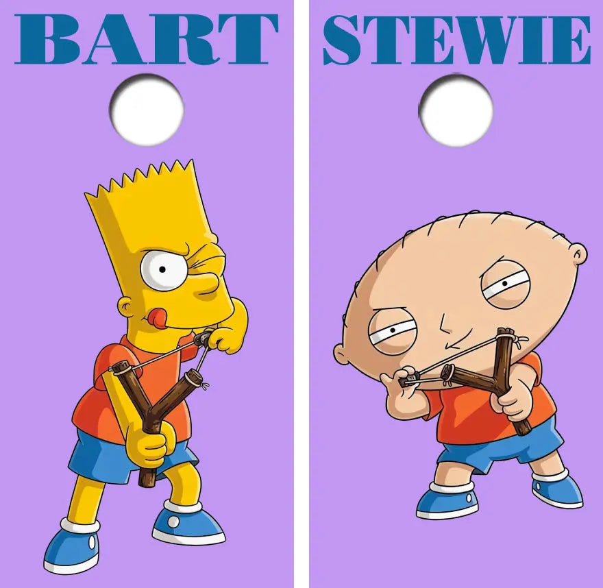 Bart & Stewie With Sling Shots Cornhole Wrap Decal with Free Laminate Included Ripper Graphics