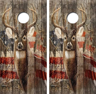 Big Buck American Flag Cornhole Wrap Decal with Free Laminate Included Ripper Graphics