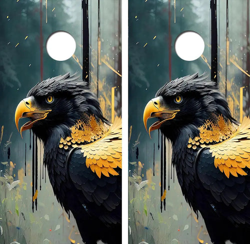 Black Gold Raven Cornhole Wood Board Skin Wrap Ripper Graphics