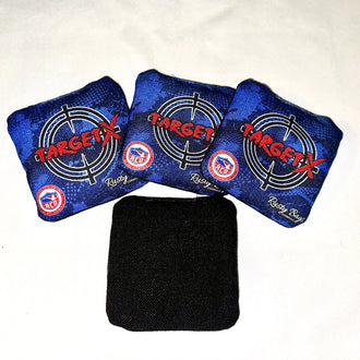 TARGET X - ACO STAMPED -Blue/ Black carpet - Pro Cornhole Bags KT Cornhole Wraps and Boards