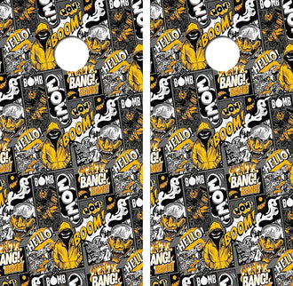 Boom Bang Wow Cornhole Wood Board Skin Wrap Ripper Graphics