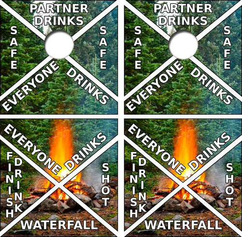 Camping Bonfire Drinking Game Cornhole Wrap Decal with Free Laminate Included Ripper Graphics